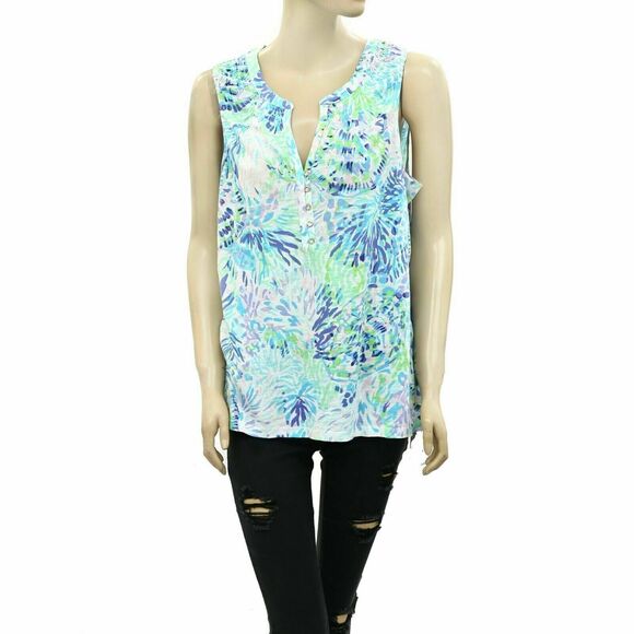 Lilly Pulitzer Essie Shell Of A Party Tank Blouse Top Printed Cotton XXS 278877 - Picture 3 of 8